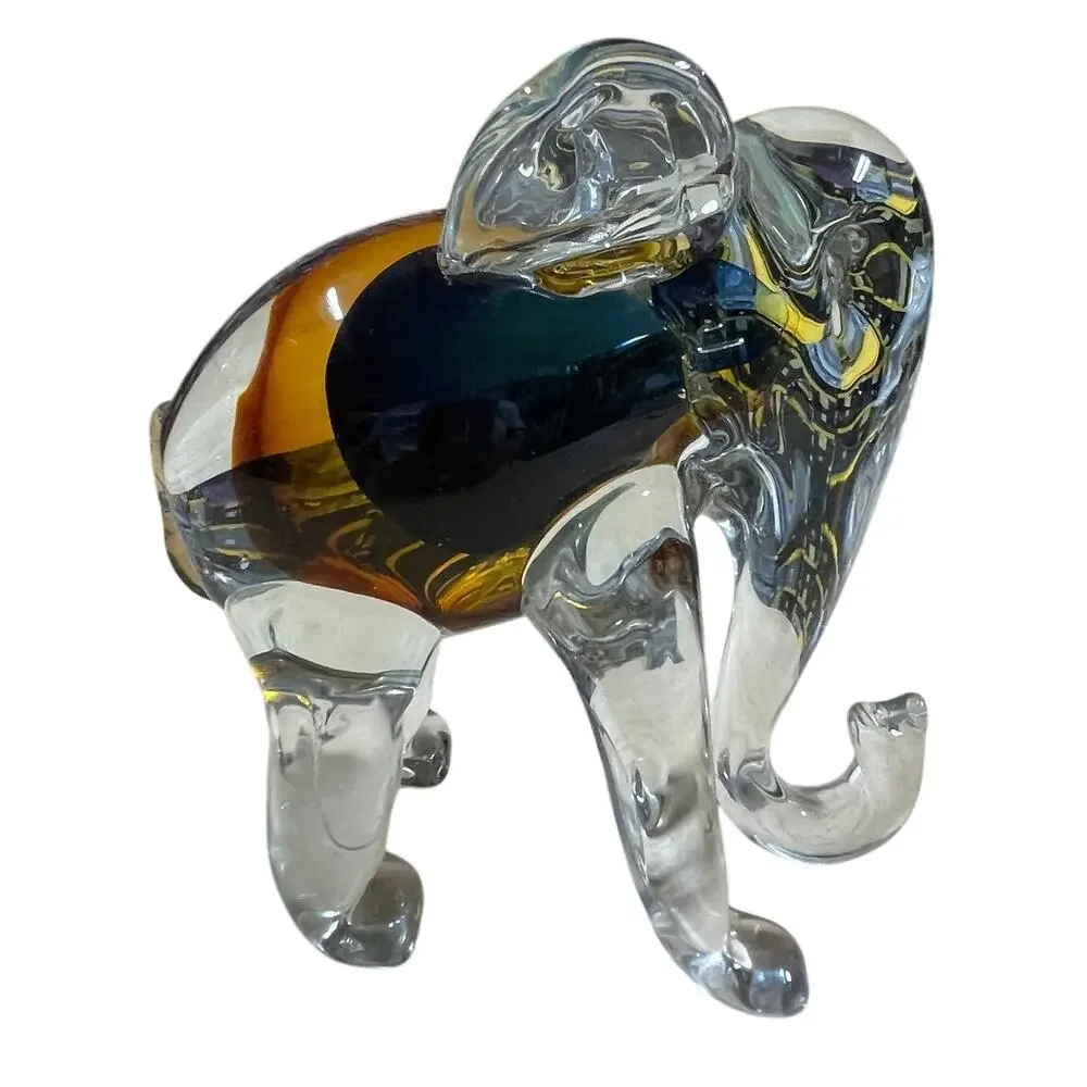 Amber Vintage Campo Art Glass Murano Style Elephant 7 Inch Excellent Condition